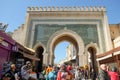 The inner side of the green ancient horseshoe arches gate Bab Boujloud. Fes el Bali.