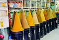 FEZ, MOROCCO. MAY 31, 2012: Spices and herbs for sale in old shop inside Medina of Fez