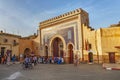 FEZ, MOROCCO - MAY 31, 2017: View of the famous historic Bab Bou Jeloud gate. Is an ornate city gate and the main western entrance