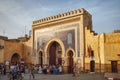 FEZ, MOROCCO - MAY 31, 2017: View of the famous historic Bab Bou Jeloud gate. Is an ornate city gate and the main western entrance