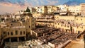 Leather dying in a traditional tannery in Fez, Morocco Royalty Free Stock Photo