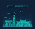 Fez skyline Morocco Trendy vector linear style