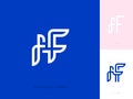 FF initial letters and bird. Flat line logo template or icon