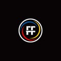 FF monogram logo isolated on circle shape with 3 slash colors rounded Royalty Free Stock Photo