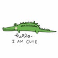 Hello I am cute, Crocodile cartoon vector illustration doodle style Royalty Free Stock Photo