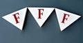 FFF - acronym on wooden triangles on dark background Royalty Free Stock Photo