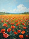 Vibrant Impressionist Poppy Field Landscape Painting Royalty Free Stock Photo