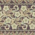 Ffloral seamless pattern in batik style, Vector background. Royalty Free Stock Photo