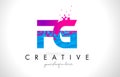 FG F G Letter Logo with Shattered Broken Blue Pink Texture Design Vector.