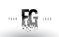 FG F G Pixel Letter Logo with Digital Shattered Black Squares