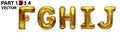 FGHI gold foil letter balloons on white background. Golden alphabet balloon logotype, icon. Metallic Gold FGHI Balloons. Text for