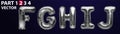 FGHI silver foil letter balloons on dark background. Silver alphabet balloon logotype, icon. Metallic Silver FGHI Balloons. Text
