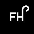 FH letter logo design on black background. FH creative initials letter logo concept. fh letter design. FH white letter design on Royalty Free Stock Photo
