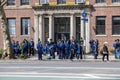 FHHS marching band getting ready for the parade in downtown New York Royalty Free Stock Photo