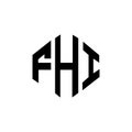 FHI letter logo design with polygon shape. FHI polygon and cube shape logo design. FHI hexagon vector logo template white and