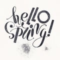 Fhrase `Hello spring!` Drawing ink isolated on background