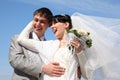 Fiance with bride against background of sky Royalty Free Stock Photo