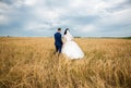 Fiance with the bride in the field