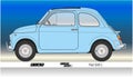 Fiat 500 L popular vintage car, silhouette on the blue background