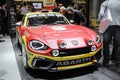Fiat Abarth 124 Rally car,front view Geneva Motor Show with people loolking it