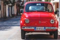 Fiat 500 classic retro car parked at city street. Gabbice Mare, Italy - September 07, 2019 Royalty Free Stock Photo