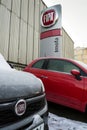 Fiat company logo on car in front of dealership on January 20, 2017 in Prague, Czech republic