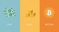 Fiat, Gold, and Bitcoin: A Comparison of Assets Royalty Free Stock Photo