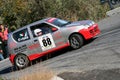 A Fiat 600 racing car during a timed speed trial in the second edition of the Ronda Di Albenga race that takes place ever