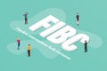 Fibc flexible intermediate bulk container big text word and people around with modern isometric style