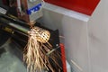 The fiber laser cutting machine cutting the steel pipe