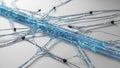 Fiber network visualization features holographic glow with intricate light details, showcasing dynamic connections in tech centric