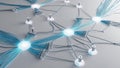 Fiber network visualization, holographic glow, intricate light details, dynamic connections, tech centric design create