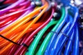 fiber optic cable amid other types of cables Royalty Free Stock Photo