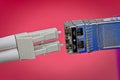 Fiber-optic cable connecting to SFP module Royalty Free Stock Photo