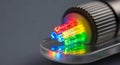 Fiber optic cable detail with colored light strands Royalty Free Stock Photo