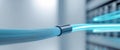 Fiber optic cable with glowing data transfer in technological setting Royalty Free Stock Photo