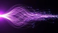 Fiber optic cable with glowing light and purple data speed particles Royalty Free Stock Photo
