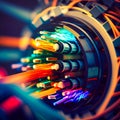 Fiber optic cable internet connection, generative AI Royalty Free Stock Photo