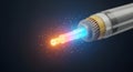 Fiber optic cable transmitting data with glowing light particles Royalty Free Stock Photo
