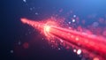 Fiber optic cable transmitting a vibrant red light signal surrounded by glowing particles, symbolizing rapid data flow, advanced Royalty Free Stock Photo