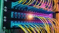 Fiber Optic Cables Connected to Network Switches in a Data Center Royalty Free Stock Photo