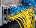 Fiber Optic cables connected to optic ports and UTP Royalty Free Stock Photo