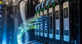 Fiber Optic Cables Connected to YCSD Server Modules in Data Center Royalty Free Stock Photo