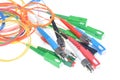 Fiber optic cables and connectors of telecommunication networks Royalty Free Stock Photo