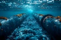 Concept Underwater Fiber optic cables laid on ocean floor for telecommunication and internet Royalty Free Stock Photo