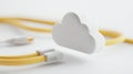 Fiber optic cables transferring data to a cloud computing icon above a laptop keyboard, symbolizing data transfer and cloud Royalty Free Stock Photo