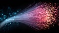 Fiber optic cables transmitting data with colorful light in a dark technology setting Royalty Free Stock Photo