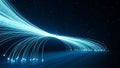 Fiber optic cables transmitting data with a glowing effect against a starry dark background Royalty Free Stock Photo