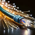 Fiber Optic Data Cable with Visible Glowing Wires - Generative Ai Royalty Free Stock Photo