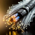Fiber Optic Data Cable with Visible Glowing Wires - Generative Ai Royalty Free Stock Photo